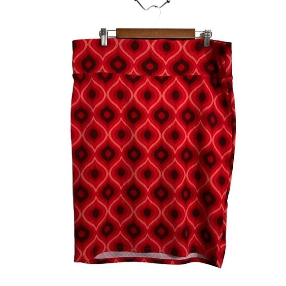 Lularoe Womens Red Geometric Pattern Stretch Knee Length Skirt Size 3X - Picture 5 of 5